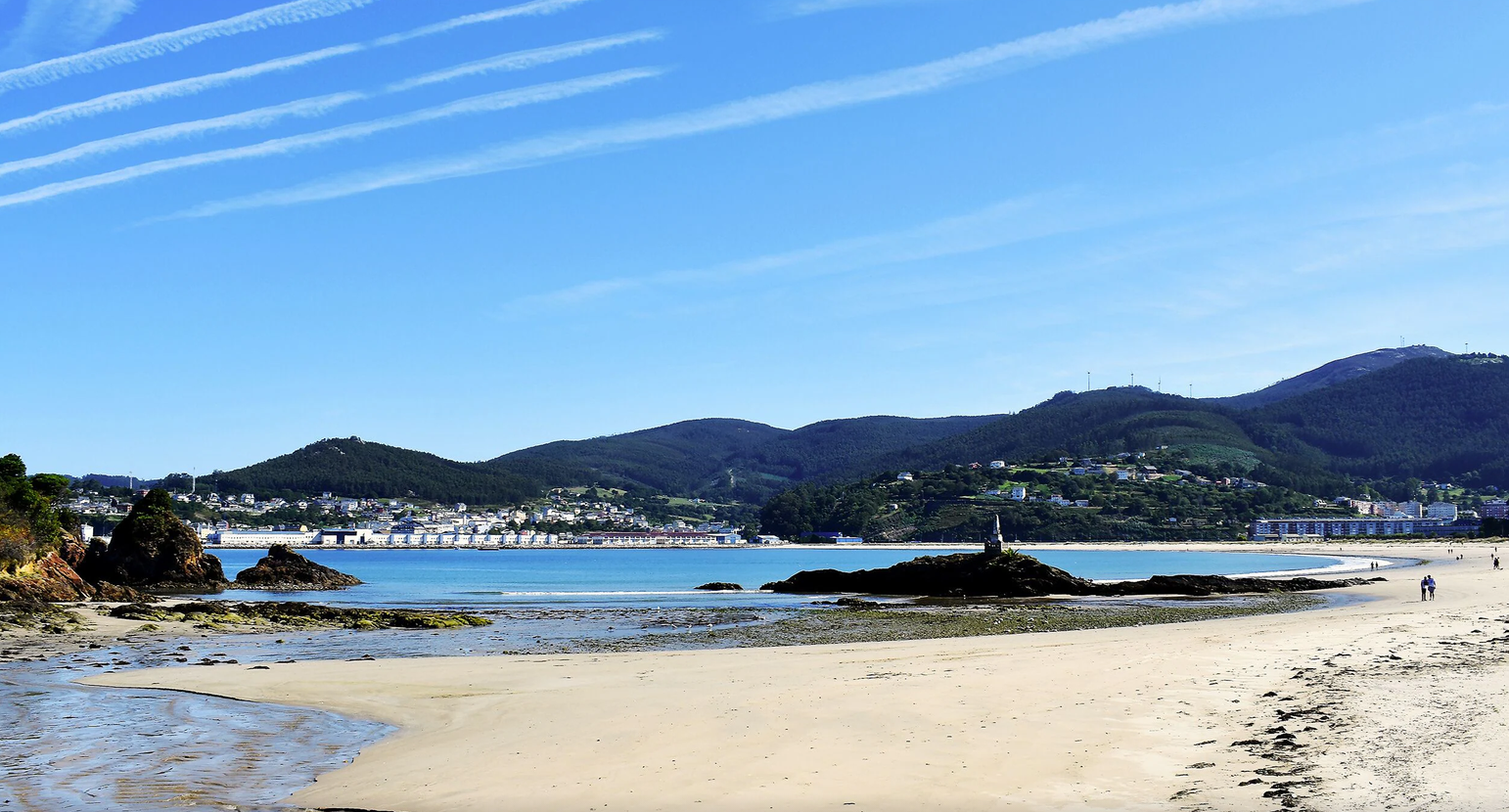 The sandy shoreline and sheltered bay of Viveiro in Galicia