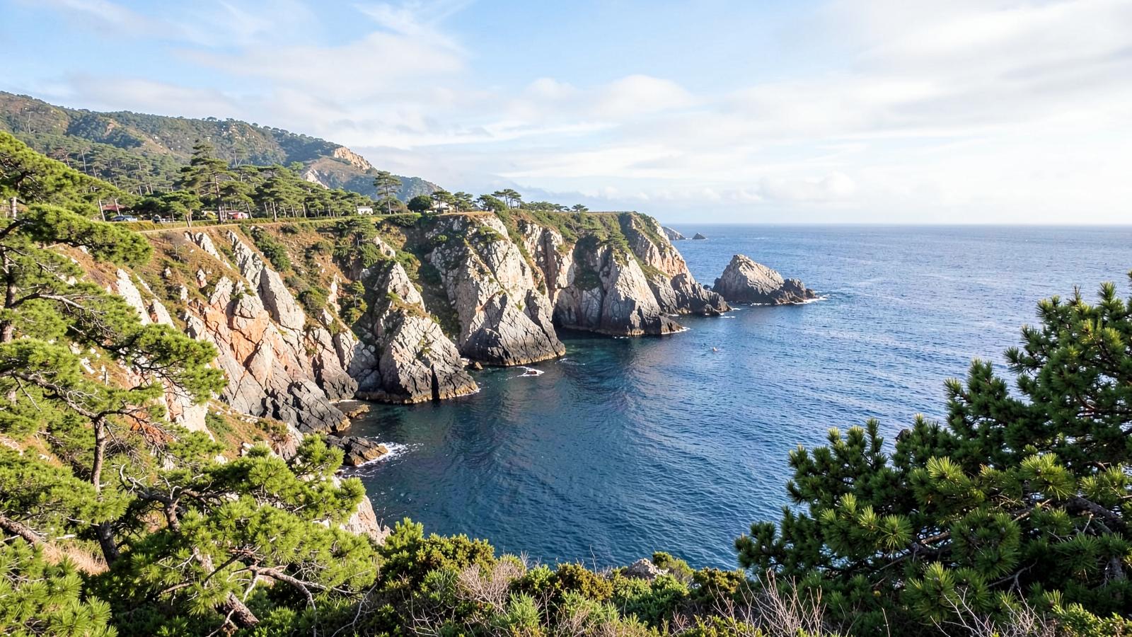 Granite cliffs and pine woodland on the Galician Atlantic coast